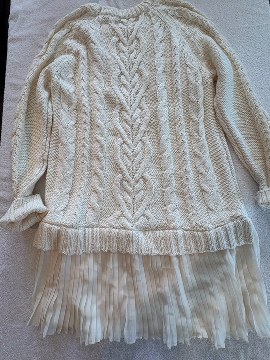 Ivory Cable-Knit Sweater Mini Dress with Pleated Hem - Picture 11 of 12
